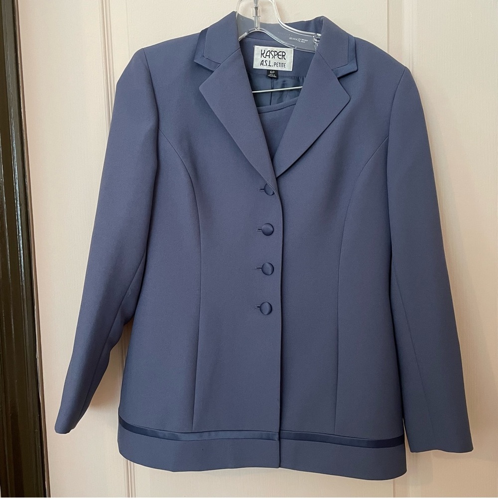 KASPER vintage grey/powder blue formal /‎ dressy suit set with skirt 6P